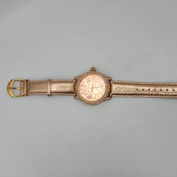 Betsey Johnson Rose Gold Watch with Crystal Bezel Leather Band NWOT! Works! - Picture 5 of 11